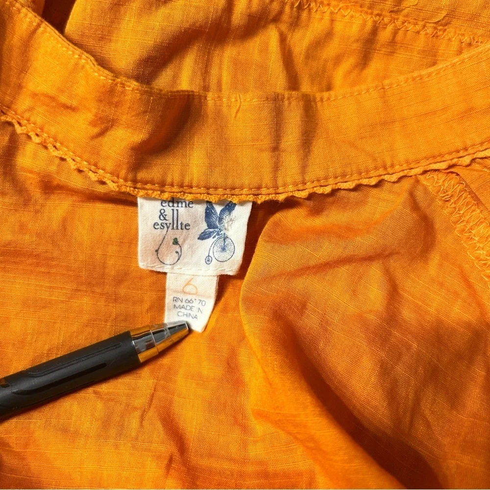 Anthropologie Edme & Esyllte Orange Wrap Top with Ruffles, Size 6 - Picture 7 of 8